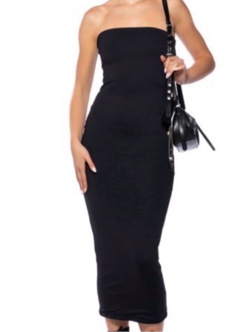 Rumored Strapless Black Sweater Bodycon Midi Dress - size S